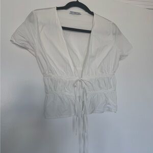 Princess Polly Cream Fitted Tie-Front Blouse